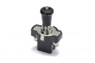 Only requires a 5/16th\" hole to mount.  A very small switch for the amount of amps that it provides.12 volt 16 amp Push ON - Pull OFF switch. 
Very cool screws that tighten and hold the wires in place.